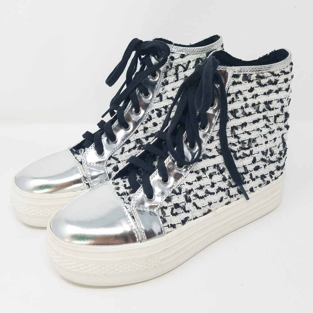 Steve Madden women 7 Jackson high top sneakers silver tone grunge punk street
